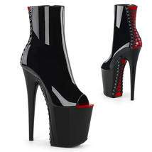 PLEASER Sexy Stripper 8&quot; Heel Platform Corset Style Peep Toe Black Ankle Boots - £84.95 GBP