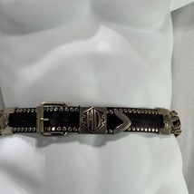 HARLEY DAVIDSON Black Leather Belt Silver-Tone Studs &amp; Chain Details XL - $43.09 CAD