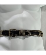 HARLEY DAVIDSON Black Leather Belt Silver-Tone Studs &amp; Chain Details XL - $42.70 CAD