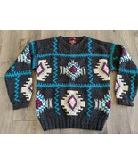 Arbor Way Wool Sweater Large knitted by hand black Aztec print EUC X12 - £45.93 GBP