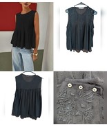Zara M Embroidered Boho Swiss Dot Sleeveless Babydoll Top Blouse Black S... - $39.19 CAD