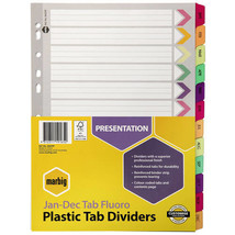 Marbig Jan-Dec Manilla Plastic Tab Dividers (A4) - Fluoro - £16.35 GBP