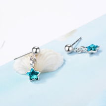 925 Sterling Silver Blue Crystal Little Star Stud Earrings - FAST SHIPPI... - $167.57 MXN