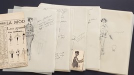 1950 Vintage 60pc Hand Drawn Fashion Sketches Mcm Fashion News Clippings Lot Art - £2,381.62 GBP