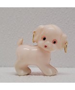 Vintage Miniature Plastic Dog Figure Googly Eyes Pink White With Earrings - $26.93 CAD