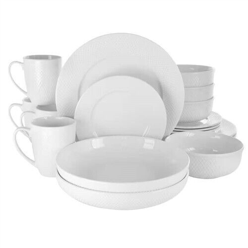 18-Piece White Porcelain Dinnerware Set with Plates Bowls Mugs - Service... - $105.13
