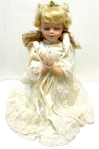 Vintage Babys Dream Prayer Angel Kneeling Porcelain Doll Lace Dress 12 in - £25.80 GBP