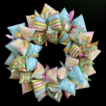 Happy Pastels Spring or Easter Fabric Wreath Decor in Blues and Greens - £39.46 GBP
