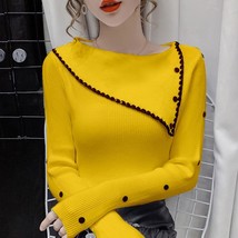 Fashion Skew Collar  Button All-match Sweater Women&#39;s Clothing 2022 Autumn New L - £71.23 GBP