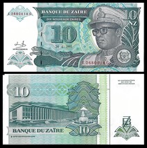 Zaire P55, 10 Nouveaux Zaires, President Mobutu S&#39;es&#39;e Seko Nkuku, leopa... - $2.22