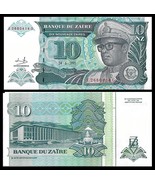 Zaire P55, 10 Nouveaux Zaires, President Mobutu S&#39;es&#39;e Seko Nkuku, leopa... - $2.22