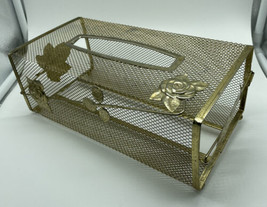Vintage metal tissue box holder floral Hollywood Regency glamour decor Gold Tone - £11.19 GBP