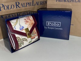 Polo Ralph Lauren Women&#39;s White Floral Leather Trim ID Card Case Compact Wallet - £109.50 GBP