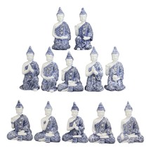 Blue White Miniature Meditating Buddha Amitabha Mudra Poses Figurine Set of 12 - £51.15 GBP