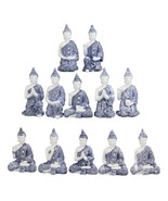 Blue White Miniature Meditating Buddha Amitabha Mudra Poses Figurine Set... - $87.13 CAD