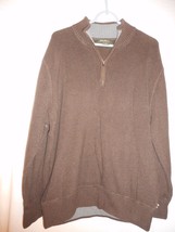 Eddie Bauer Size XXL 1/4 zip style Brown 100% cotton sweater w/ grey nec... - $26.39
