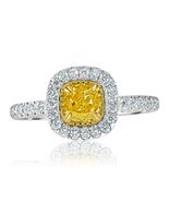 GIA Certified 1.18 Ct Cushion Natural Fancy Yellow Diamond Ring 18k Whit... - €3.974,00 EUR