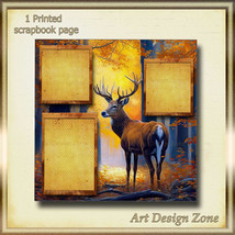 A Deer in the Woods Scrapbook Page -1 Bucks &amp; 3 Gold Insert Photo Areas - £11.79 GBP