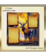 A Deer in the Woods Scrapbook Page -1 Bucks &amp; 3 Gold Insert Photo Areas - €10,49 EUR