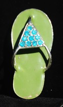 Green Flip Flop Brooch Pin Sandal Blue Rhinestones Jewelry Vintage - $9.89