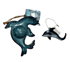 Lot Snowflakes Seashells Sea Lion Christmas Tree + Dolphin Metal Ornaments NEW - £7.40 GBP