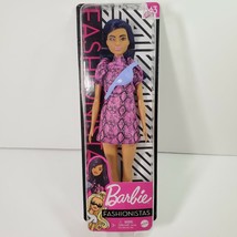 Barbie Fashionistas Doll 143 Dark Hair Pink &amp; Black Snakeskin Dress Ethnic - £11.01 GBP