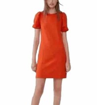Zara Tangerine Orange Nubby Texture Dress Pouf Short Sleeve M - $458.62 MXN