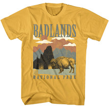 Badlands Bison Men&#39;s Gold T Shirt National Park South Dakota Red Rock Canyons - £22.26 GBP+