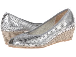 Sesto Meucci Leather Shoes Size: 11 New Ship Free Peep Toe Silver Nappa Wedges - £180.07 GBP