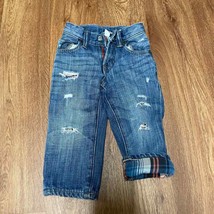Gap Baby Boys Plaid Flannel Lined Distressed Blue Jeans Size 18-24M Cute... - $15.84