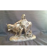 Antique Grand Samac en Alliage Métal Figurine : Homme Avec Eau Buffalo - £125.07 GBP