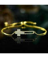 1Ct Round Simulated Diamond Cross Shape Bolo Bracelet 14K Yellow Gold Pl... - $215.06 CAD