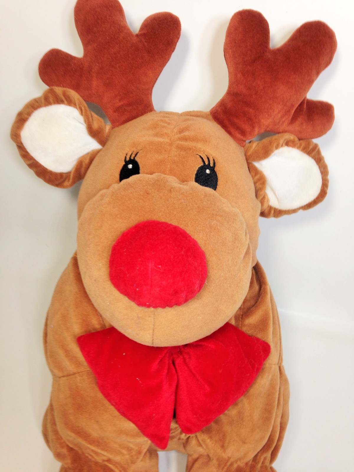 Commonwealth Rudolph Reindeer Red Nose Bow GIANT Fluffy Stuffed Pillow 21" - £46.98 GBP