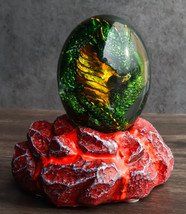 Green Dragon In Acrylic Glass Egg With Aqua Crystals And LED Lava Rock Bases - £28.76 GBP