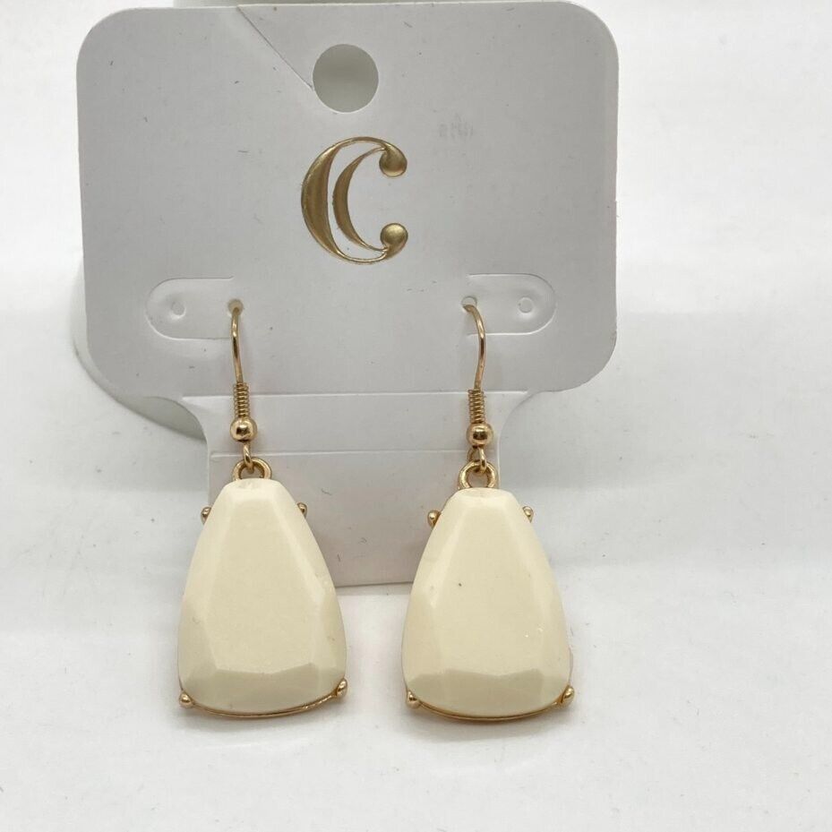 Primary image for New Charming Charlie Earrings Gold Tone Dangle Off White Teardrop Faceted