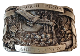NOS Vintage 1983 North Dakota God&#39;s Country Bergamot Brass Works Belt Buckle - £20.21 GBP
