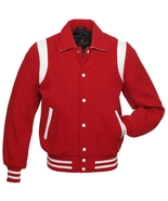 New Super Retro Varsity Letterman Baseball Jacket Red Body White Leather... - £45.62 GBP