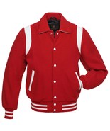 Retro Jacket Varsity Jacket Baseball Jacket Red Body White Leather Inserts - $86.90 - $102.30