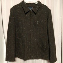 Laura Scott Lined Wool Blend Jacket Zip Front Brown Multi-Colored Dots Size 18 - £12.31 GBP