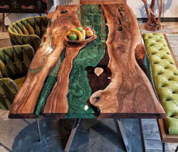 Custom Live Edge Epoxy Green Resin Wooden River Style Dining Office Table Top - £1,187.04 GBP