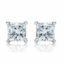 1.50ct Princess Cut Simulated Diamond Solid 14K White Gold Stud Earrings  - £98.80 GBP