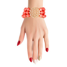 Coral Bead Round Gold Bracelet - $32.99