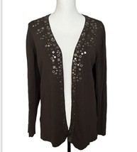 Chico&#39;s 0 Slinky Cardigan Sweater Jacket Long Sleeve Brown Flat Beads Si... - $24.74