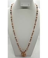 Rose Gold Colored Beaded Pendant Necklace w/ 2 Crystals in Wire Cage 25&quot; - €9,27 EUR