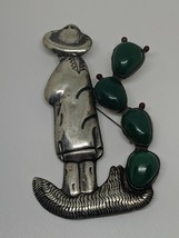Vintage Sterling Silver 925 Mexico Green Stone Brooch - £31.55 GBP