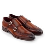 Paul Parkman Mens Shoes Brown Leather Double Monkstrap Handmade SW537BW - $574.42 CAD