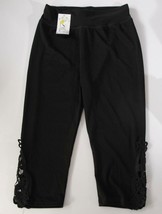 ST Activewear Pull up Pants Black Sz S/M Diecut Detail Elastic Waist 26in - $8.81