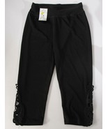 ST Activewear Pull up Pants Black Sz S/M Diecut Detail Elastic Waist 26in - $8.81