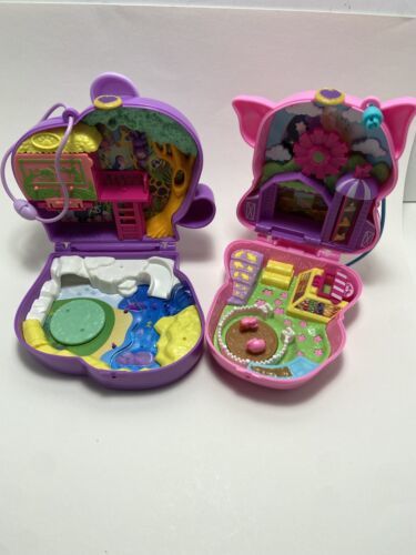 Polly Pocket  Pink Pig and Purple Elephant Adventure Compacts Lot no Figures - $12.07