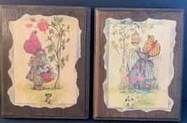 2 Vtg Holly Hobbie Decoupage Wooden Wall Plaques 8x10&quot; Signed By Amy Laquered - $14.11